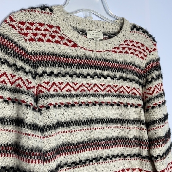 Nwot Lucky Brand Beige Fair Isle Cotton Wool blend Sweater - Picture 3 of 6